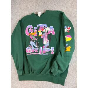 VINTAGE 90s Looney Tunes Sweatshirt Unisex Green Get A Grip Graphic Crewneck 2X
